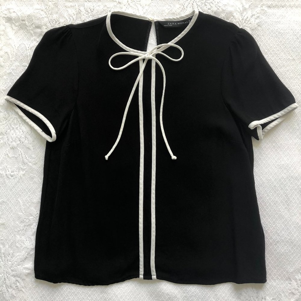 Black and Ivory Trim Blouse